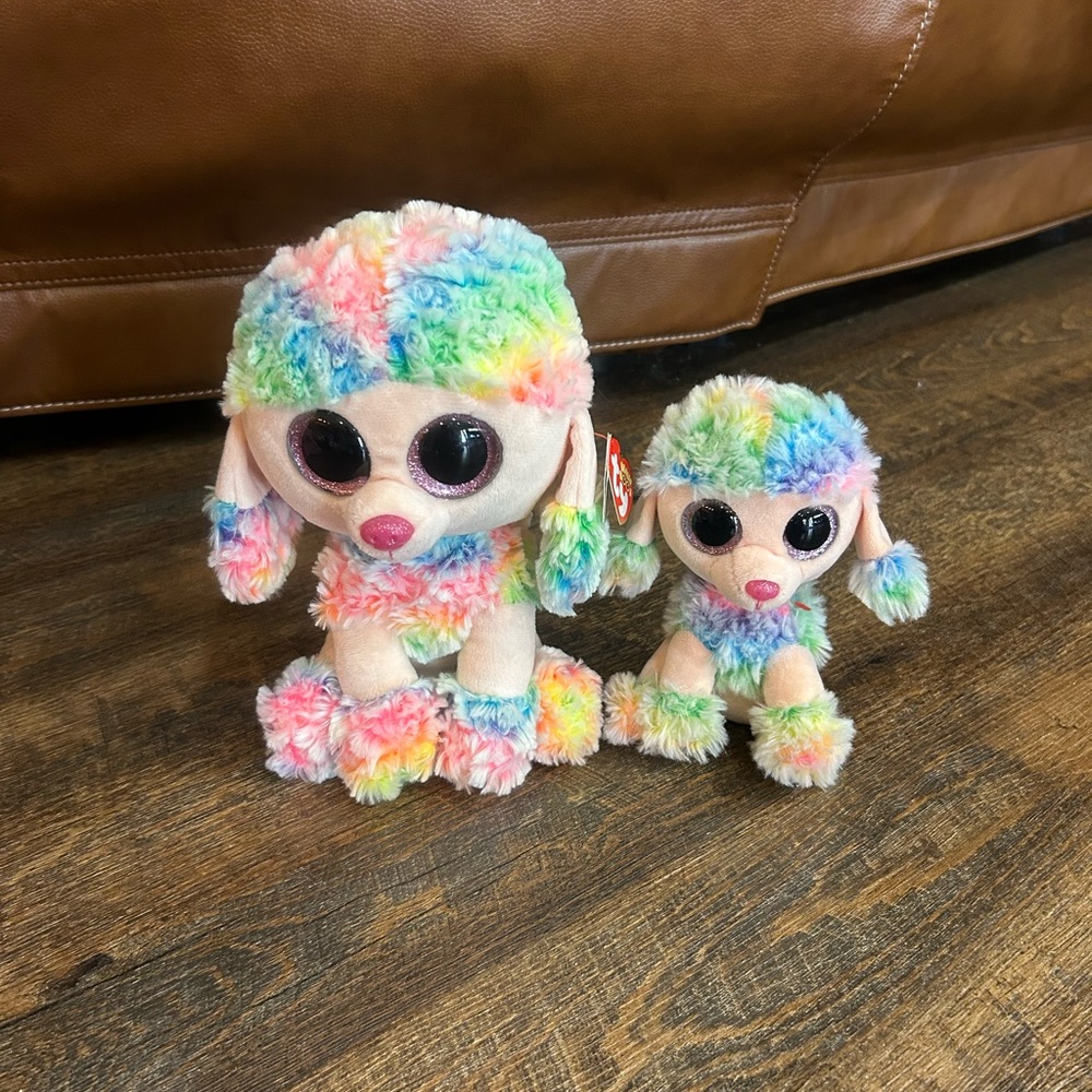 TY Beanie Boos Rainbow Plush Poodle Duo